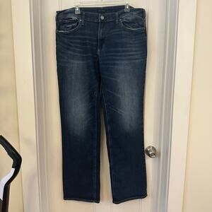 Silver Jeans Company Men's Zac Dark Wash Relaxed Fit Distressed Jeans Size 38x36